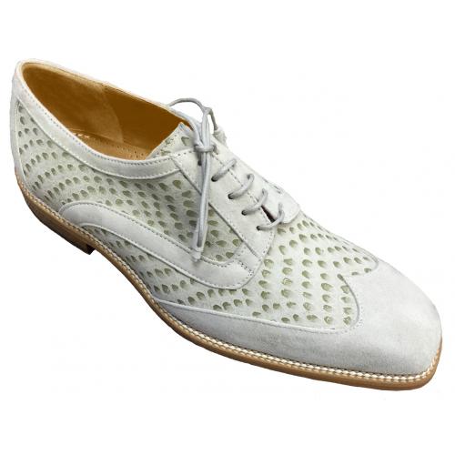 Emilio Franco "EF14" White Genuine Leather Suede Print Oxford Shoes
